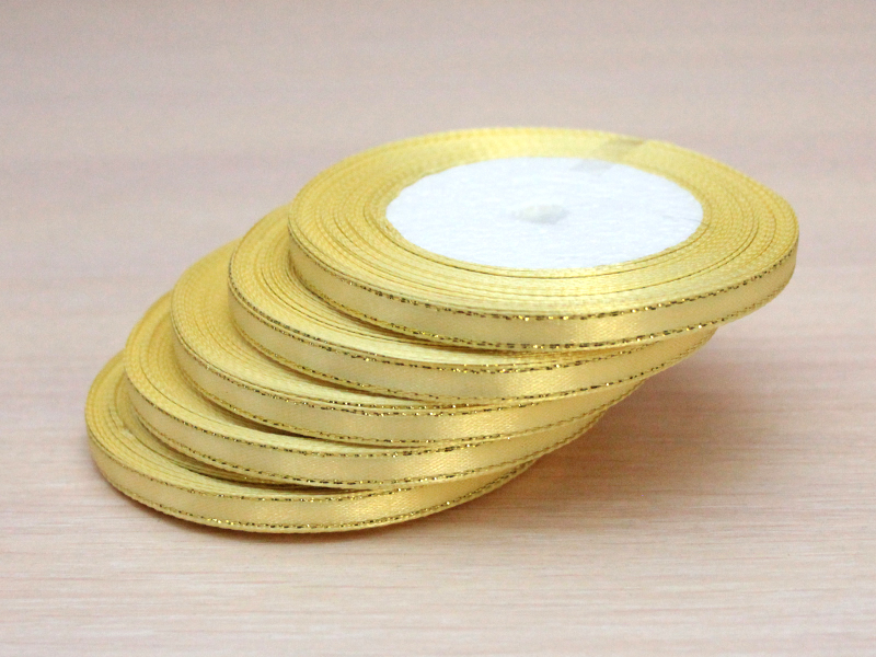 Лента атласная с люрексом (золото) 6мм (цв. ванильно-желтый)