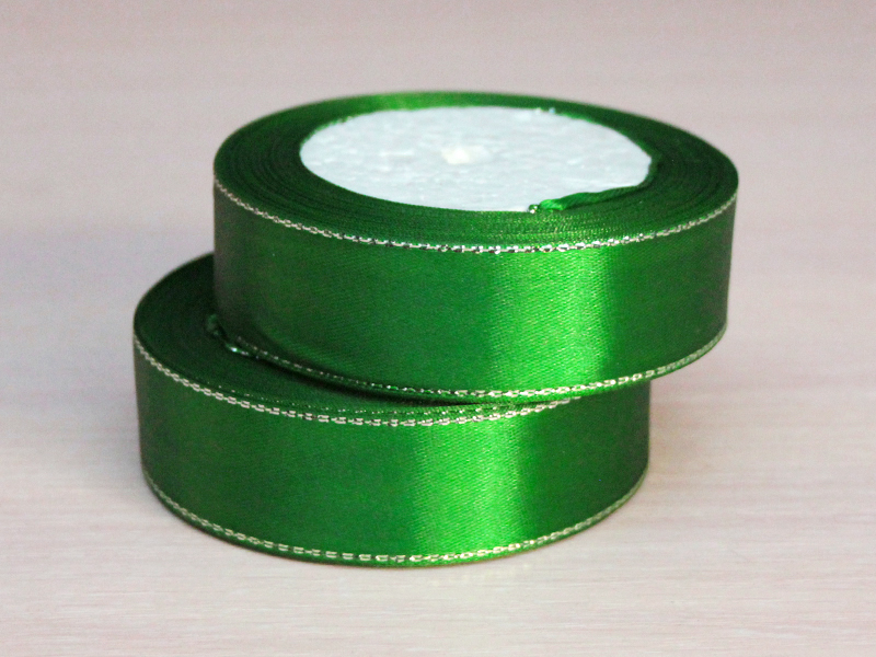 Лента атласная с люрексом (серебро) 25мм (цв. зеленый)