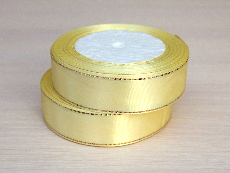 Лента атласная с люрексом (золото) 25мм (цв. ванильно-желтый)