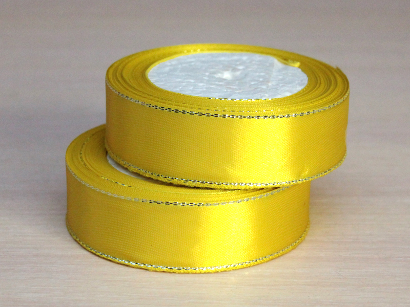 Лента атласная с люрексом (серебро) 25мм (цв. желтый)