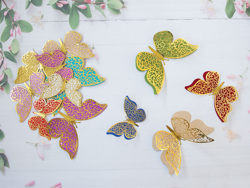 Бабочки декоративные разноцветные (золотые) 8,10,12см