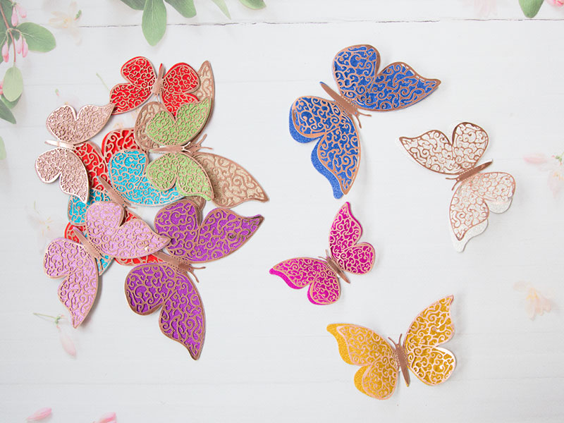 Бабочки декоративные разноцветные (розовое золото) 8,10,12см