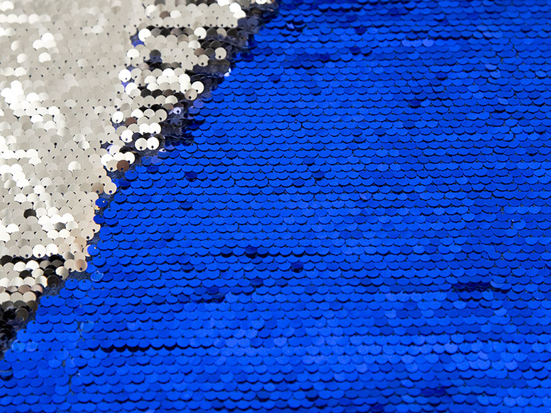 Ткань с двухсторонними пайетками (цв. синий/серебро)