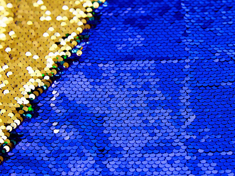 Ткань с двухсторонними пайетками (цв. синий/золото)