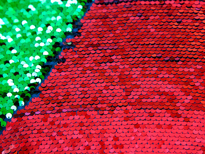 Ткань с двухсторонними пайетками (цв. красный/зеленый)