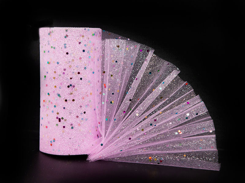 Фатин с разноцветными пайетками 15см x 25ярдов (цв. св.розовый)