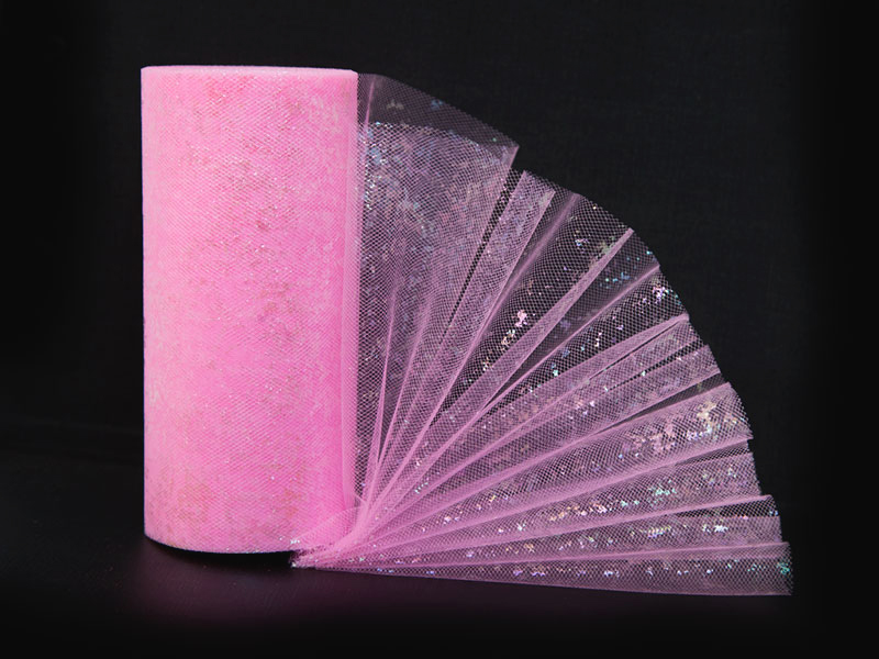 Фатин с перламутровым узором 15см x 25ярдов (цв. розовый)