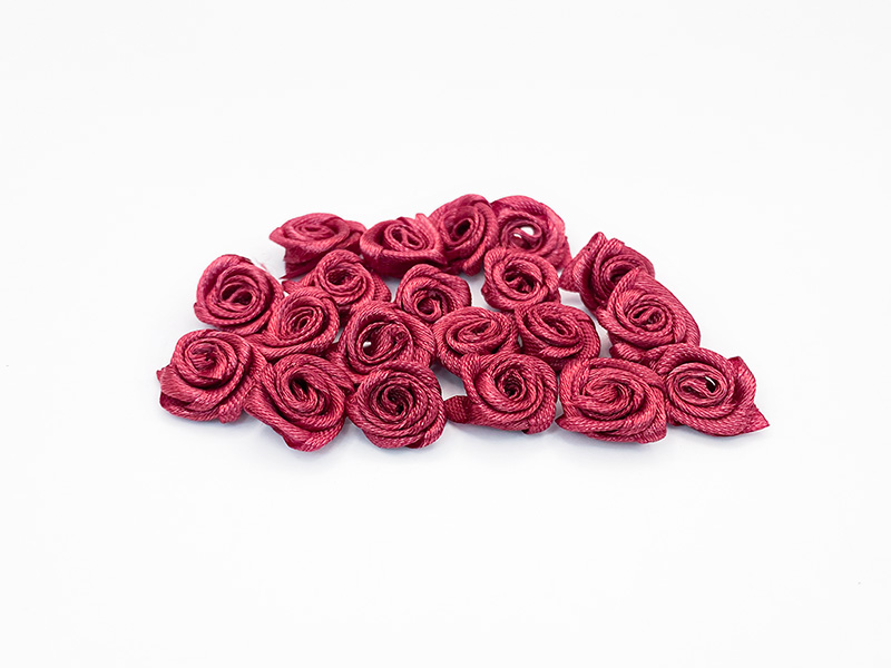 Цветы пришивные атласные "Роза" 1.5см (бордовый)