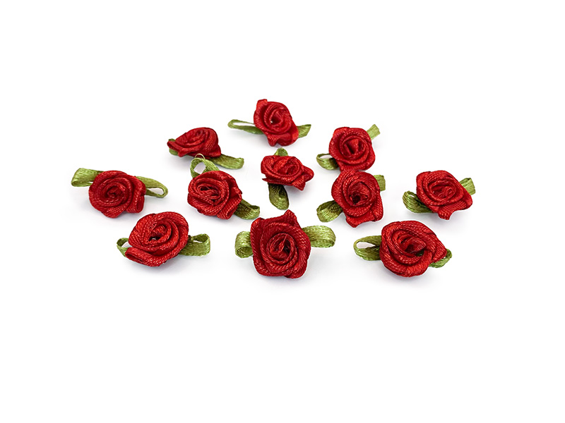 Роза с листом атласная пришивная 1.5см (бордовый)