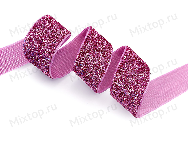 Лента бархатная с люрексом 2.5см (розовый)