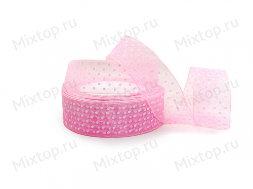 Лента органза горох 2,5см (цв.розовый)