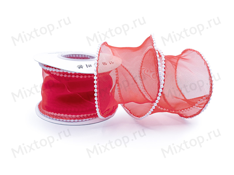 Лента органза с бусинками 50мм(красный)
